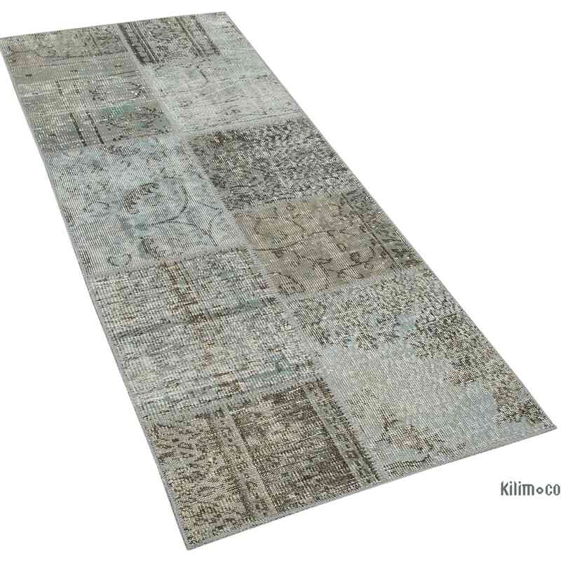 Grey Patchwork Hand-Knotted Turkish Runner - 2' 5" x 5' 11" (29 in. x 71 in.) - K0053904