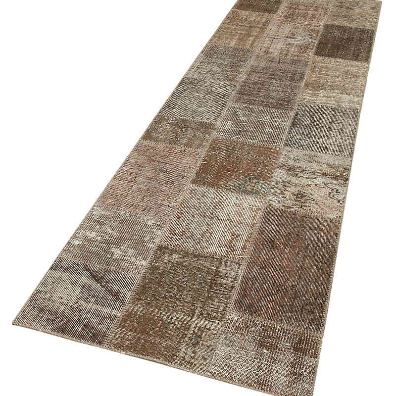 Kahverengi Boyalı Patchwork Halı - 84 cm x 300 cm - K0053910