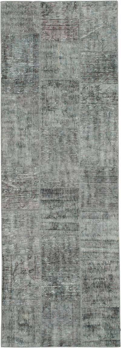 Grey Patchwork Hand-Knotted Turkish Runner - 2' 9" x 8' 2" (33 in. x 98 in.)