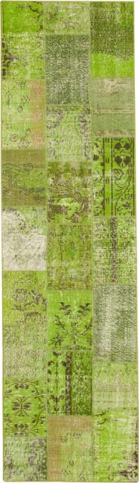 Verde Alfombra De Retazos Turca Sobre-teñida - 86 cm x 303 cm
