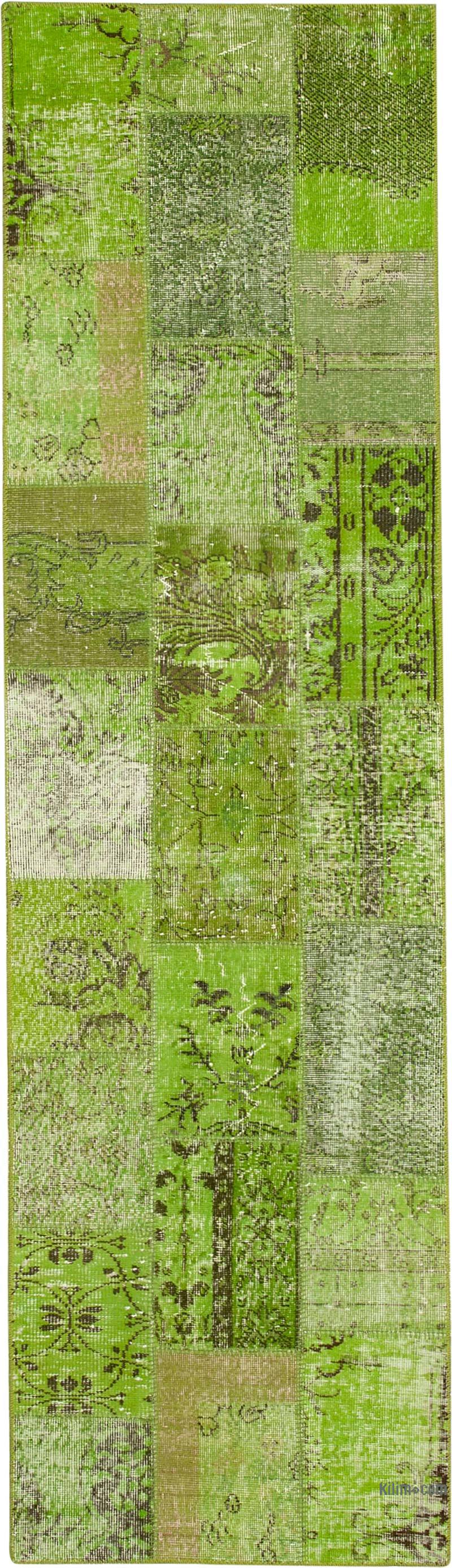 Yeşil Boyalı Patchwork Halı - 86 cm x 303 cm - K0053922