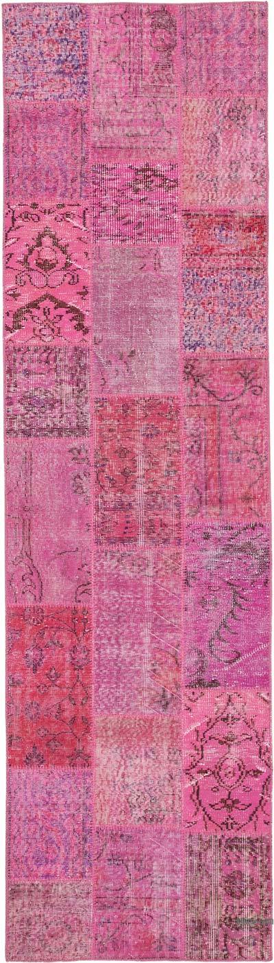 Pembe Boyalı Patchwork Halı - 85 cm x 305 cm