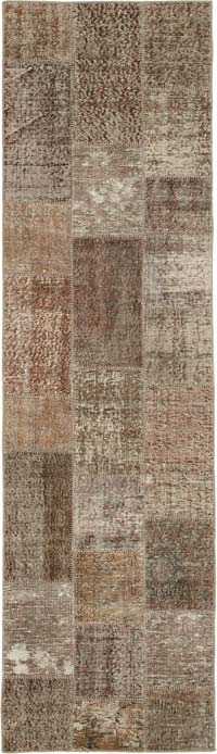 Patchwork Hand-Knotted Turkish Runner - 2' 9" x 9' 11" (33" x 119")