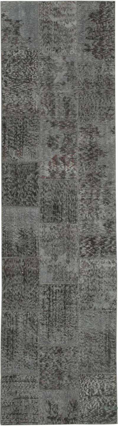 Grey Patchwork Hand-Knotted Turkish Runner - 2' 9" x 10'  (33 in. x 120 in.)