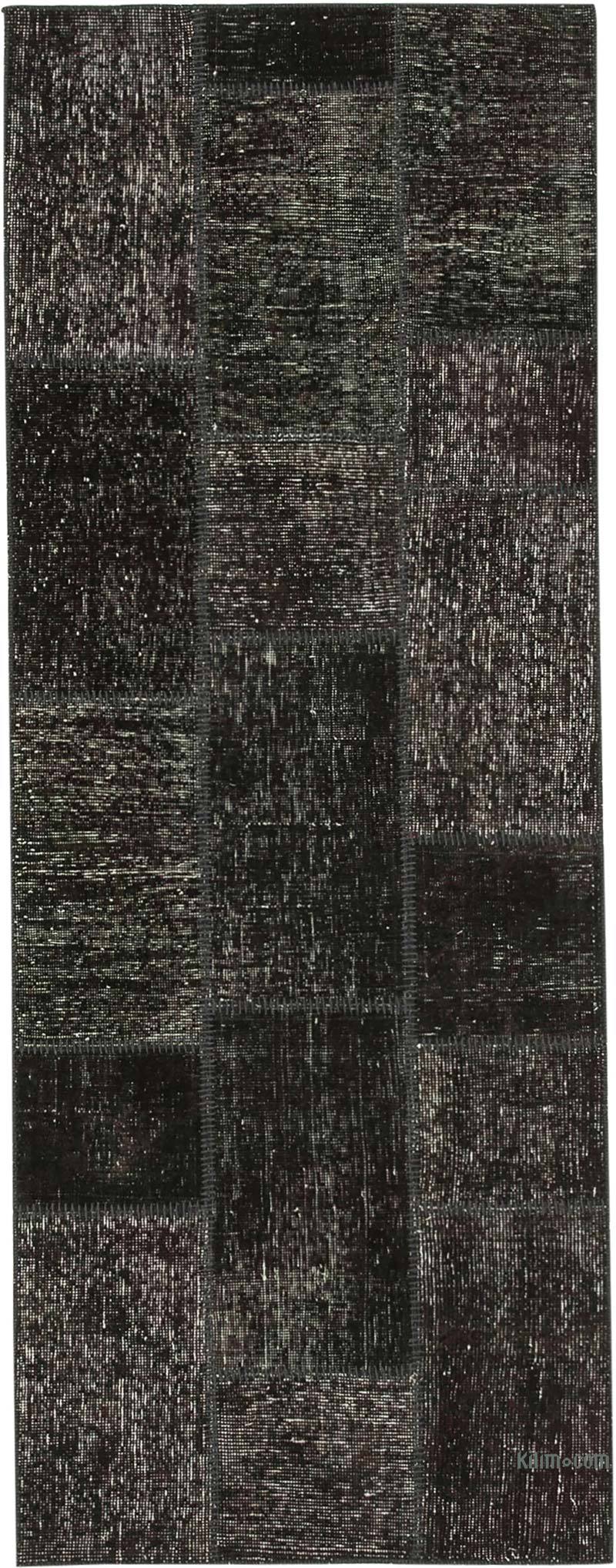 Siyah Boyalı Patchwork Halı - 86 cm x 226 cm - K0053934