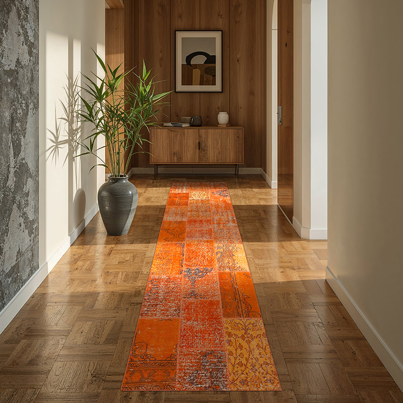 Naranja Alfombra De Retazos Turca Sobre-teñida - 85 cm x 297 cm - K0053935