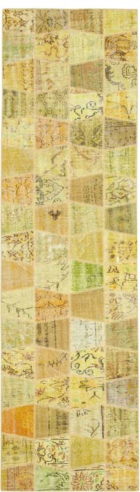 Patchwork Hand-Knotted Turkish Runner - 3' 3" x 10' 1" (39" x 121")