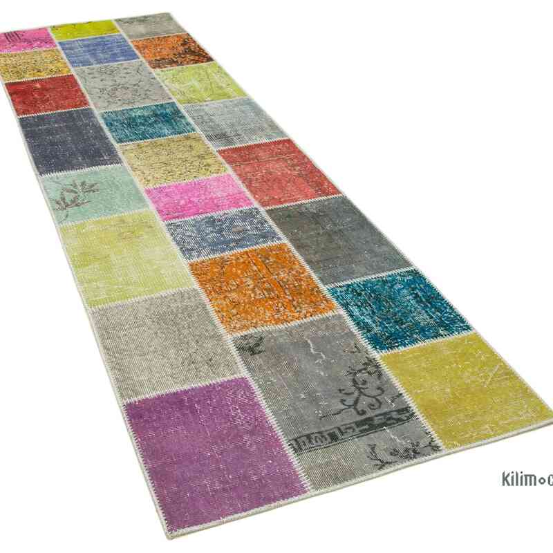 Multicolor Patchwork Hand-Knotted Turkish Runner - 3'  x 9' 9" (36 in. x 117 in.) - K0053954