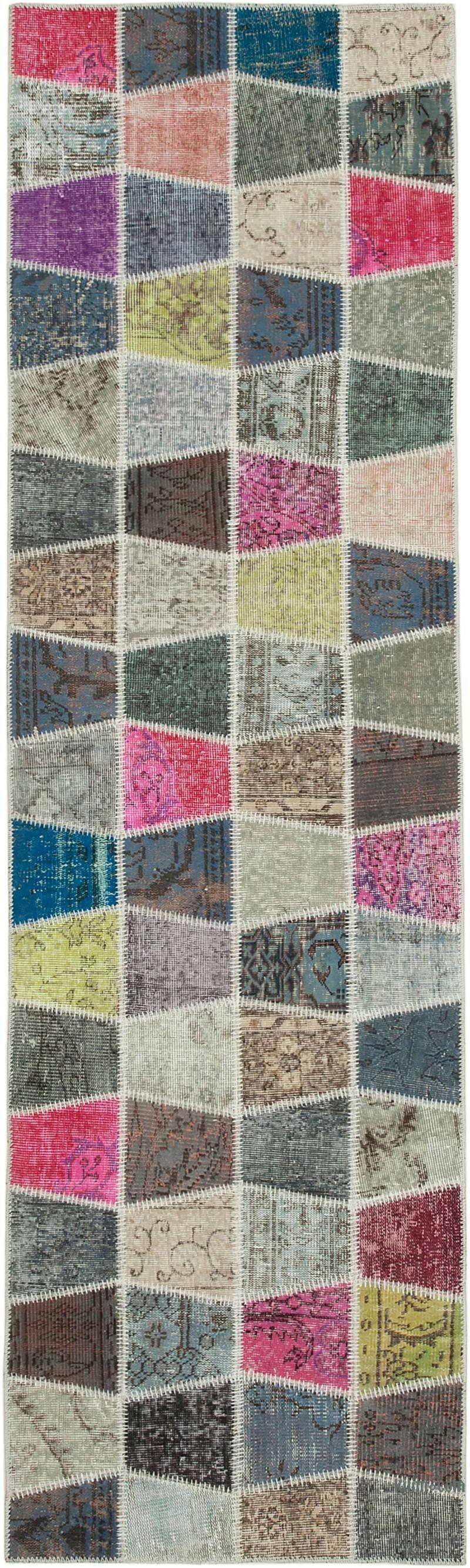 Multicolor Patchwork Hand-Knotted Turkish Runner - 2' 11" x 10' 1" (35 in. x 121 in.) - K0053955