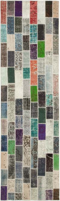 Multicolor Patchwork Hand-Knotted Turkish Runner - 3' 1" x 10' 5" (37" x 125")