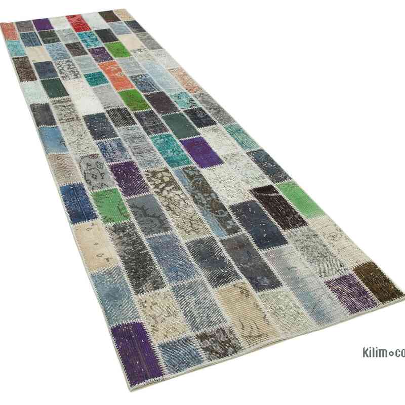 Multicolor Patchwork Hand-Knotted Turkish Runner - 3' 1" x 10' 5" (37 in. x 125 in.) - K0053957