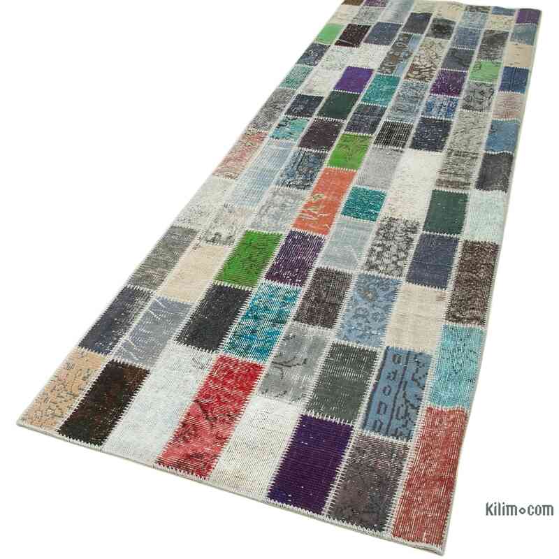Multicolor Patchwork Hand-Knotted Turkish Runner - 3' 1" x 10' 5" (37 in. x 125 in.) - K0053957