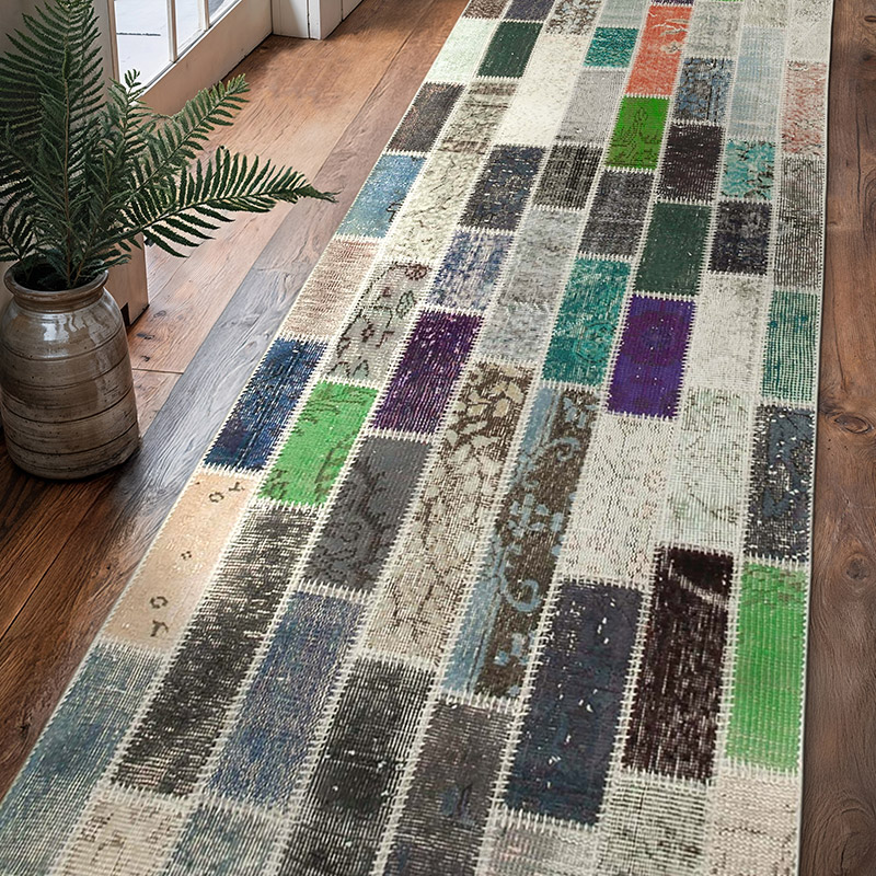 Multicolor Patchwork Hand-Knotted Turkish Runner - 3' 1" x 10' 5" (37" x 125") - K0053957