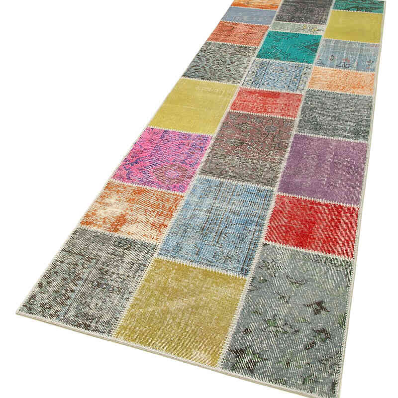 Çok Renkli Boyalı Patchwork Halı - 93 cm x 297 cm - K0053958