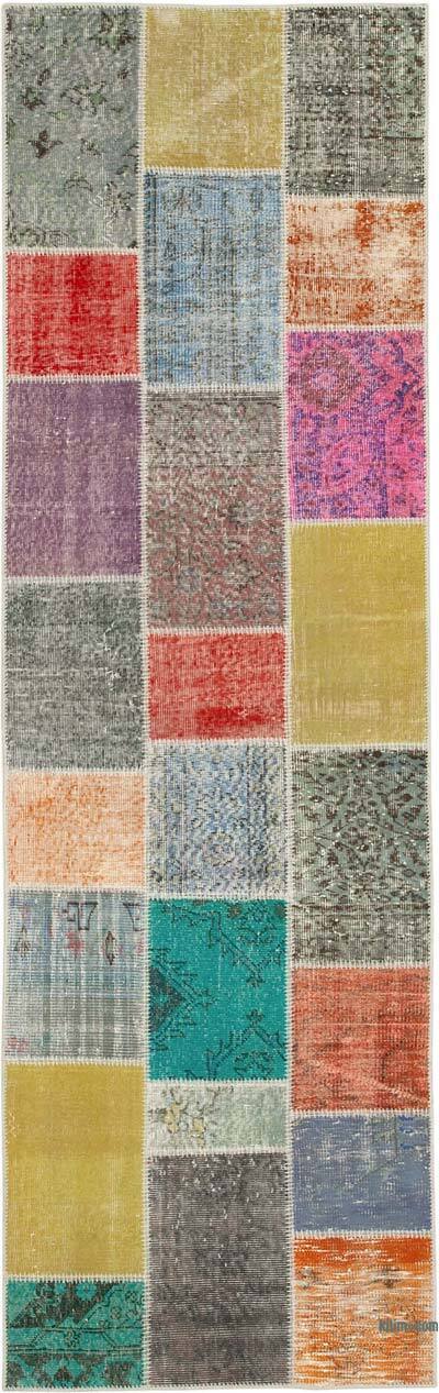 Çok Renkli Boyalı Patchwork Halı - 93 cm x 297 cm