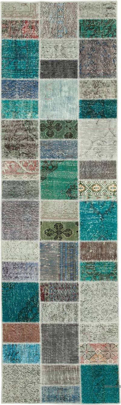 Multicolor Patchwork Hand-Knotted Turkish Runner - 2' 10" x 9' 8" (34 in. x 116 in.)