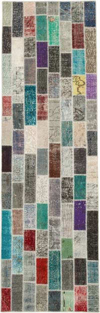 Multicolor Patchwork Hand-Knotted Turkish Runner - 3' 1" x 10'  (37" x 120")
