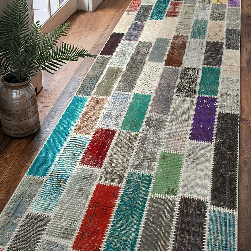 Çok Renkli Boyalı Patchwork Halı - 95 cm x 305 cm - K0053960