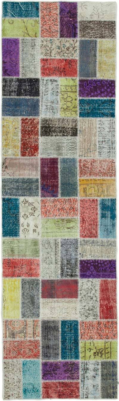 Multicolor Patchwork Hand-Knotted Turkish Runner - 2' 10" x 9' 10" (34 in. x 118 in.)