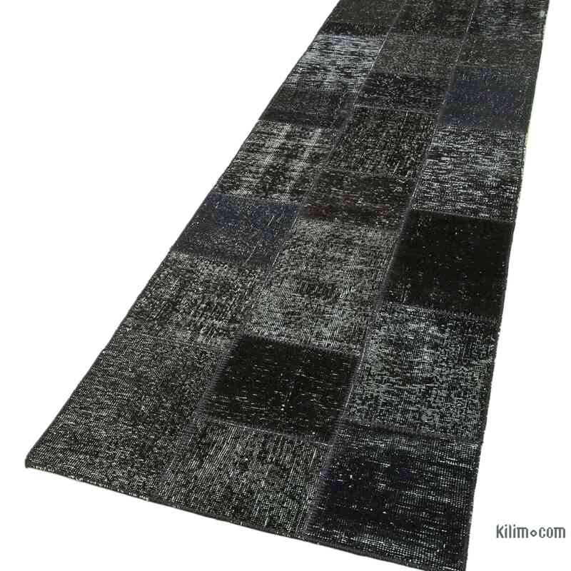 Black Patchwork Hand-Knotted Turkish Runner - 2' 9" x 10' 2" (33 in. x 122 in.) - K0053963