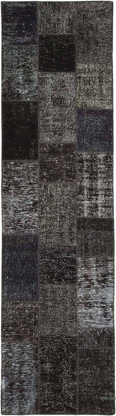 Siyah Boyalı Patchwork Halı - 85 cm x 309 cm