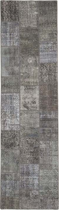 Gray Patchwork Hand-Knotted Turkish Runner - 2' 9" x 10'  (33" x 120")