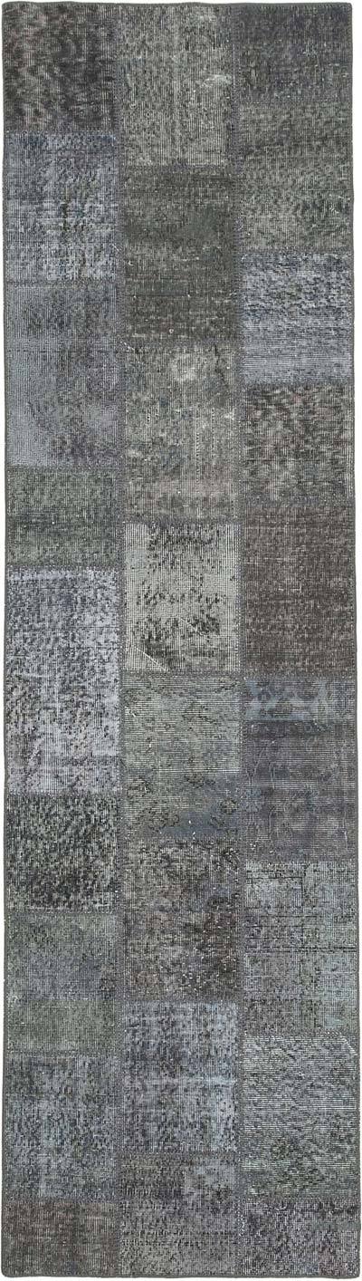 Grey Patchwork Hand-Knotted Turkish Runner - 2' 9" x 10'  (33 in. x 120 in.)