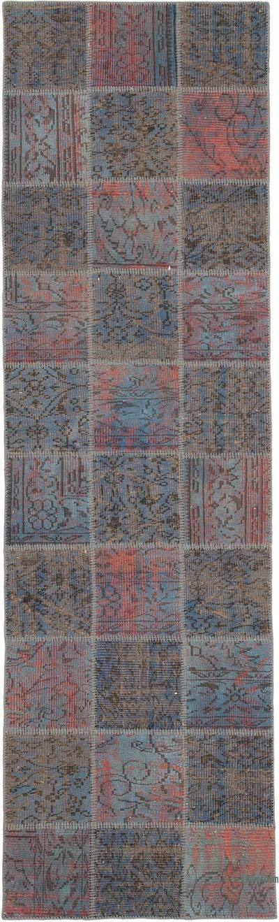 Mavi Boyalı Patchwork Halı - 88 cm x 298 cm