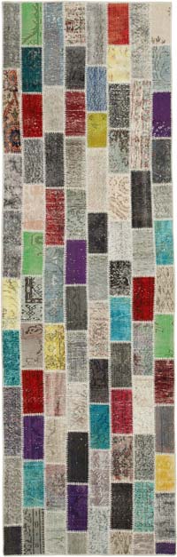 Multicolor Patchwork Hand-Knotted Turkish Runner - 3' 3" x 10' 4" (39" x 124")