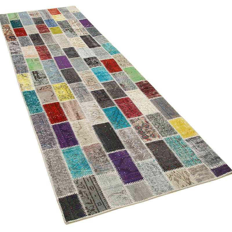 Multicolor Patchwork Hand-Knotted Turkish Runner - 3' 3" x 10' 4" (39" x 124") - K0053969