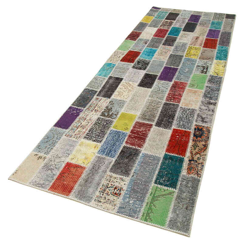 Multicolor Patchwork Hand-Knotted Turkish Runner - 3' 3" x 10' 4" (39" x 124") - K0053969