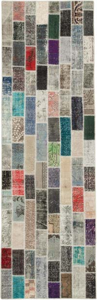 Multicolor Patchwork Hand-Knotted Turkish Runner - 3' 1" x 9' 11" (37" x 119")