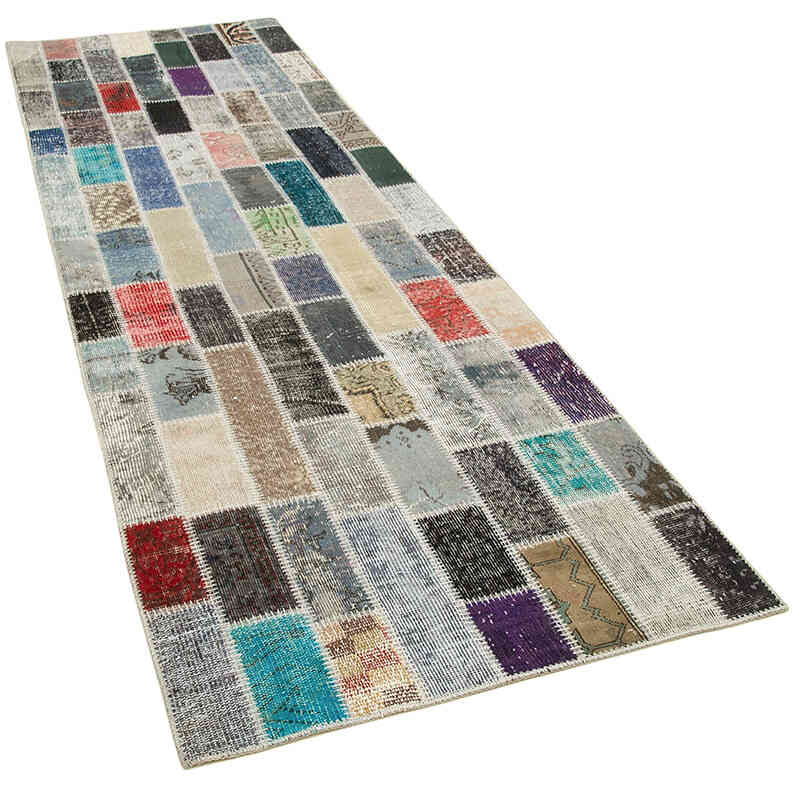 Multicolor Patchwork Hand-Knotted Turkish Runner - 3' 1" x 9' 11" (37" x 119") - K0053970
