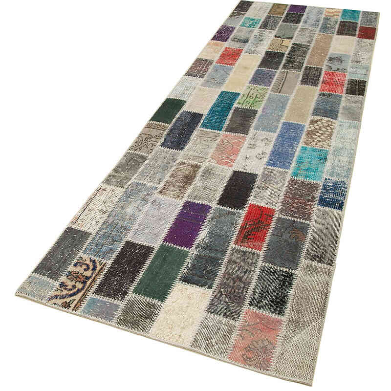 Multicolor Patchwork Hand-Knotted Turkish Runner - 3' 1" x 9' 11" (37" x 119") - K0053970