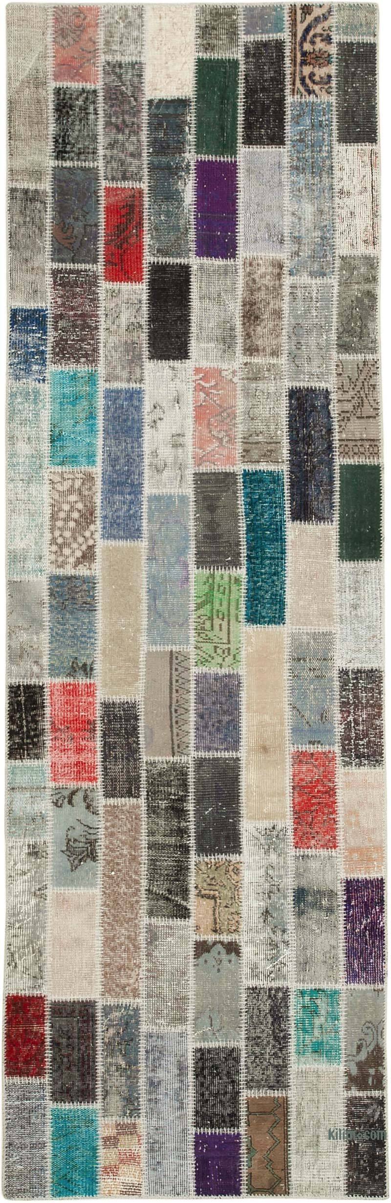 Multicolor Patchwork Hand-Knotted Turkish Runner - 3' 1" x 9' 11" (37" x 119") - K0053970