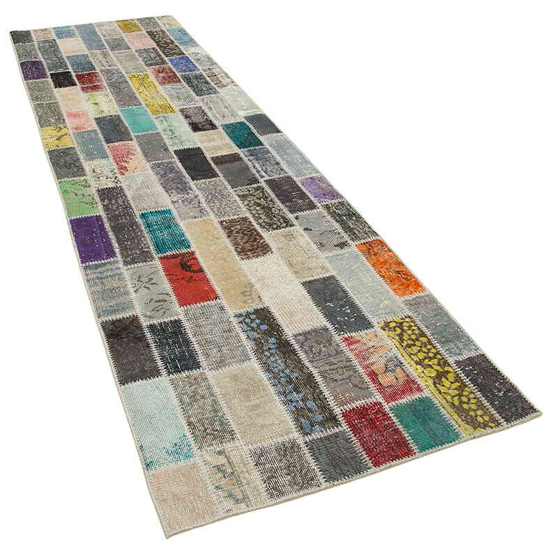 Multicolor Patchwork Hand-Knotted Turkish Runner - 3' 2" x 10' 10" (38" x 130") - K0053971