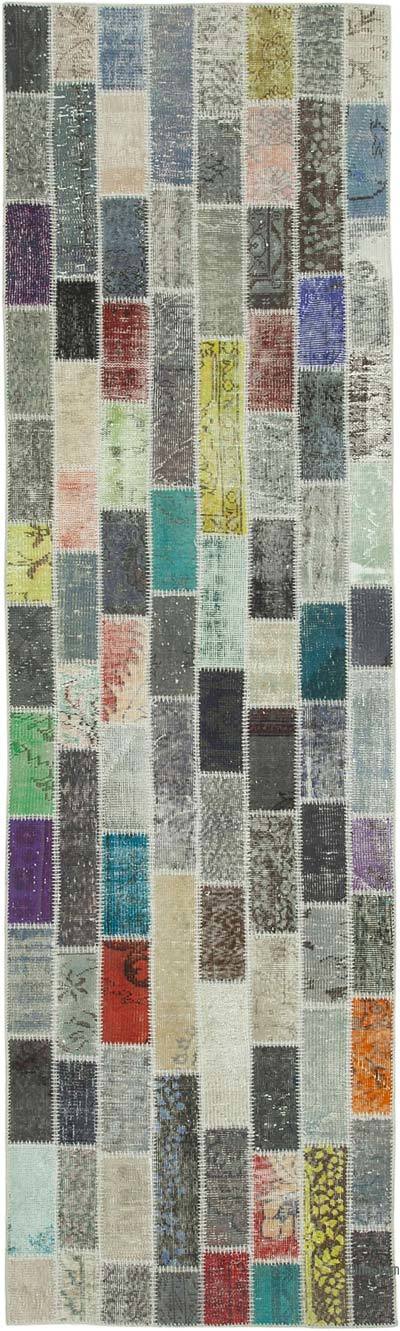 Multicolor Patchwork Hand-Knotted Turkish Runner - 3' 2" x 10' 10" (38 in. x 130 in.)