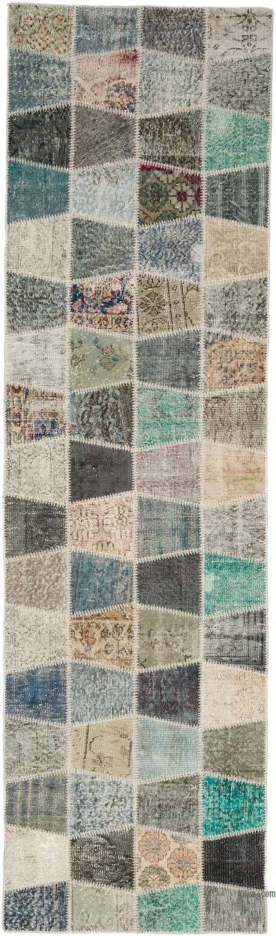 Multicolor Patchwork Hand-Knotted Turkish Runner - 2' 11" x 10' 1" (35 in. x 121 in.)
