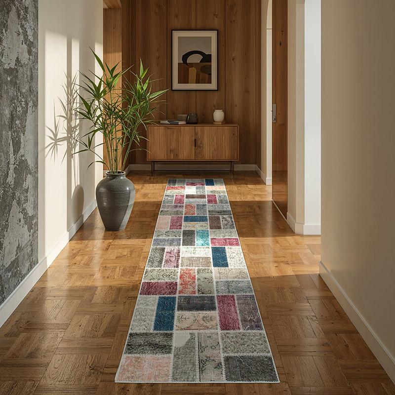 Multicolor Alfombra De Retazos Turca Sobre-teñida - 88 cm x 298 cm - K0053975