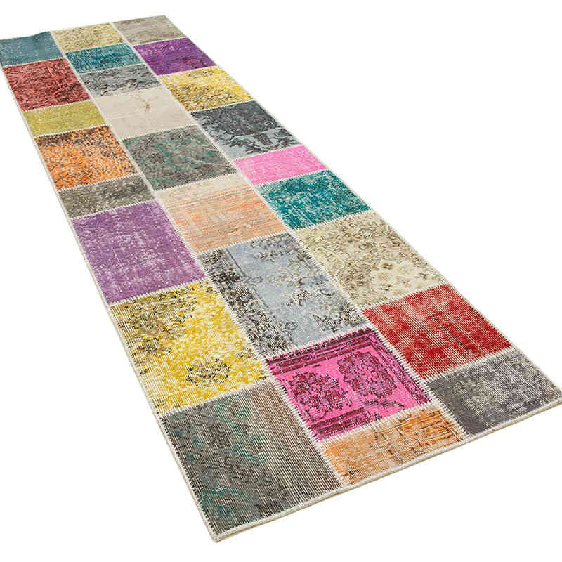Multicolor Patchwork Hand-Knotted Turkish Runner - 3'  x 9' 10" (36" x 118") - K0053978