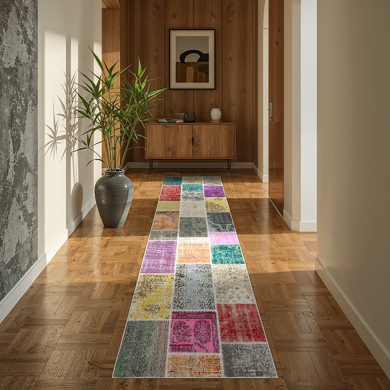 Multicolor Patchwork Hand-Knotted Turkish Runner - 3'  x 9' 10" (36" x 118") - K0053978