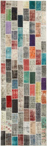 Multicolor Alfombra De Retazos Turca Sobre-teñida - 98 cm x 308 cm