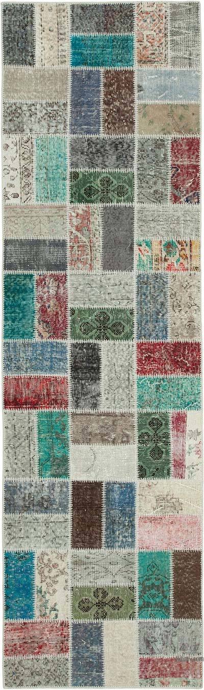 Multicolor Patchwork Hand-Knotted Turkish Runner - 2' 10" x 9' 7" (34 in. x 115 in.)