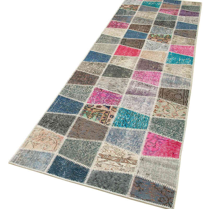 Multicolor Patchwork Hand-Knotted Turkish Runner - 2' 11" x 10'  (35" x 120") - K0053984
