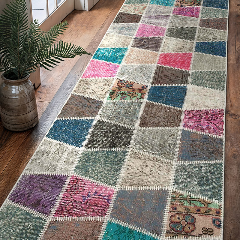 Multicolor Patchwork Hand-Knotted Turkish Runner - 2' 11" x 10'  (35" x 120") - K0053984