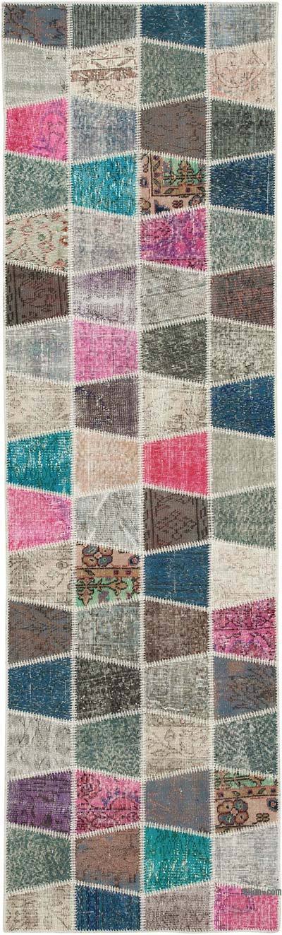 Çok Renkli Boyalı Patchwork Halı - 89 cm x 304 cm