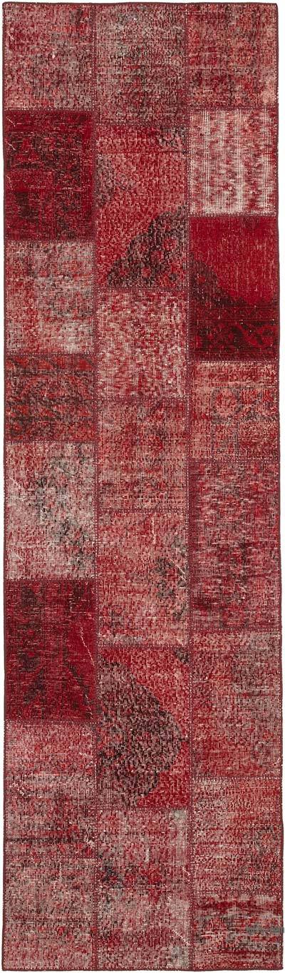 Kırmızı Boyalı Patchwork Halı - 86 cm x 301 cm