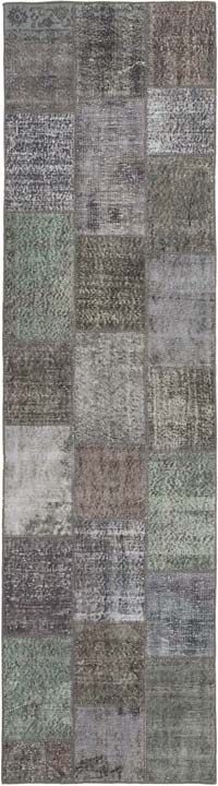 Gray Patchwork Hand-Knotted Turkish Runner - 2' 9" x 10' 1" (33" x 121")