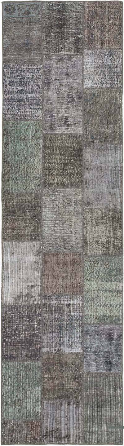 Gri Boyalı Patchwork Halı - 85 cm x 307 cm