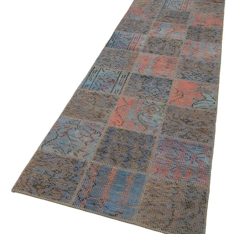 Azul Alfombra De Retazos Turca Sobre-teñida - 88 cm x 300 cm - K0053989